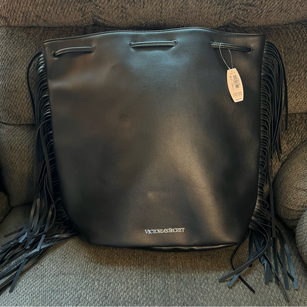 NWT Victoria's Secret Black Fringe Backpack